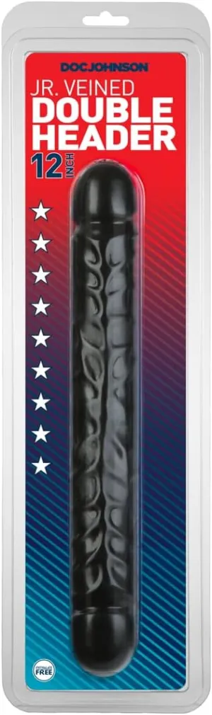 Doc Johnson Classic - Jr. Veined Double Header - 12 Inch - Double-Sided Dildo - Black (0212-03-AM)