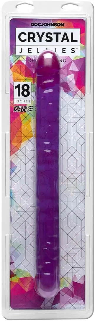 Doc Johnson Crystal Jellies - Double Dong -18 Inch - 1.8 Inches Wide - Double Sided Dildo - Proudly Made In America - Purple