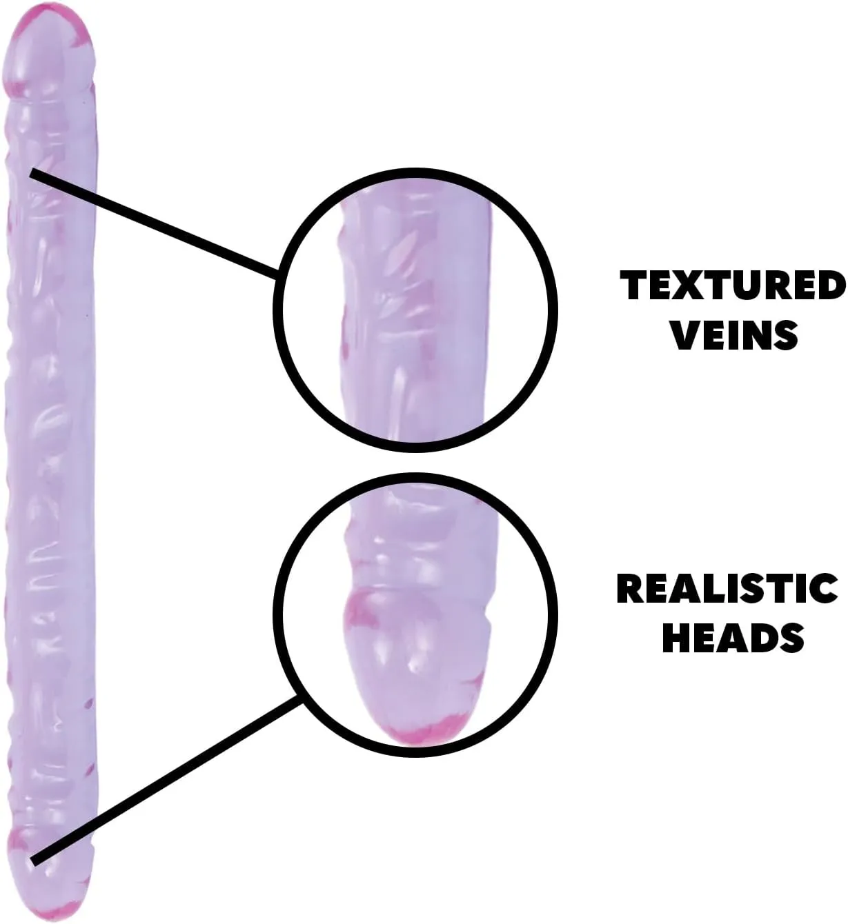 Doc Johnson Crystal Jellies - Double Dong -18 Inch - 1.8 Inches Wide - Double Sided Dildo - Proudly Made In America - Purple