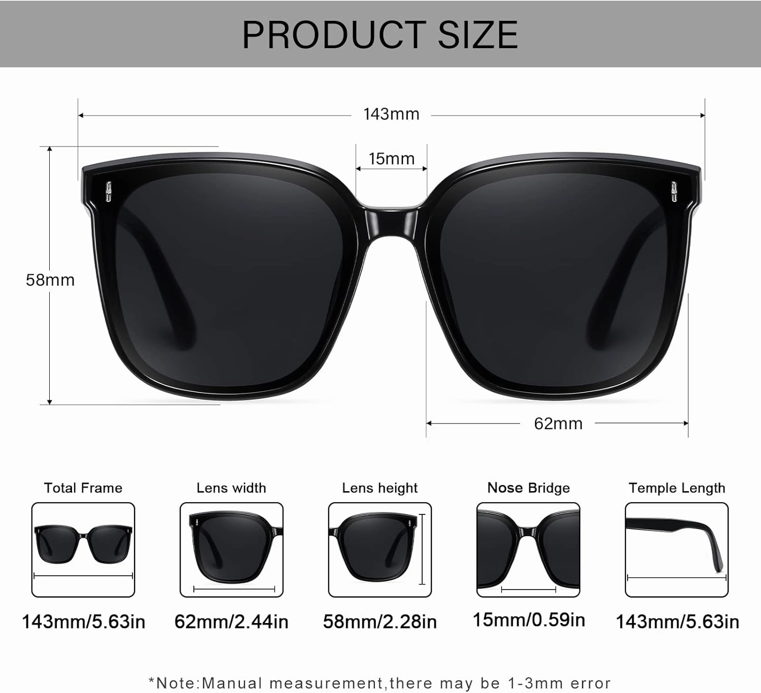 Dollger Retro Oversized Square Sunglasses for Women Trendy Classic Style Sun Glasses UV400 Protection