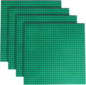 Double-Sided Baseplates for Building Bricks, Compatible with All Major Brands - Building Plates - 10" x 10" (32x32 Studs), Perfect Sheet for Table Projects, Stackable, Pack of 4 Blue/Green (Green)