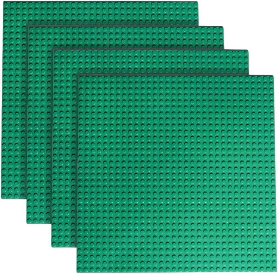Double-Sided Baseplates for Building Bricks, Compatible with All Major Brands - Building Plates - 10" x 10" (32x32 Studs), Perfect Sheet for Table Projects, Stackable, Pack of 4 Blue/Green (Green)