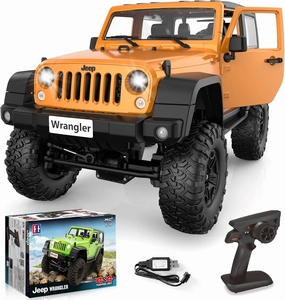 DOUBLE E Jeep Wrangler Remote Control Car for Boys, RC Cars, 1:14 Monster RC Truck Off-Road RC Crawler with Led Headlight and Rechargeable Battery Gifts for Adults Boys 8-12