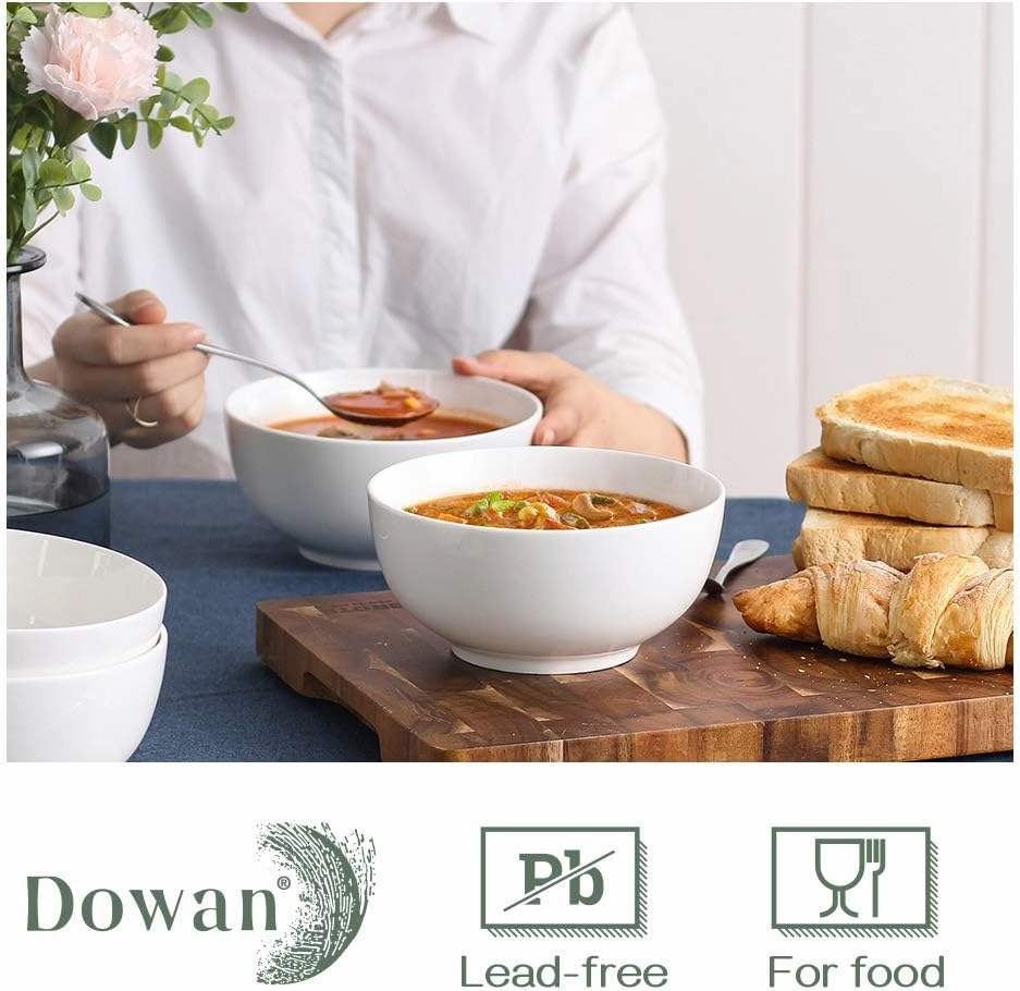 DOWAN 22 OZ White Ceramic Bowls Set of 4 - Perfect for Soup Bowls for Kitchen, Cereal Bowl, Ramen Bowl, Microwave Safe for Oatmeal, Fruit,Salad and Rice Bowl - Dishwasher & Microwave Safe