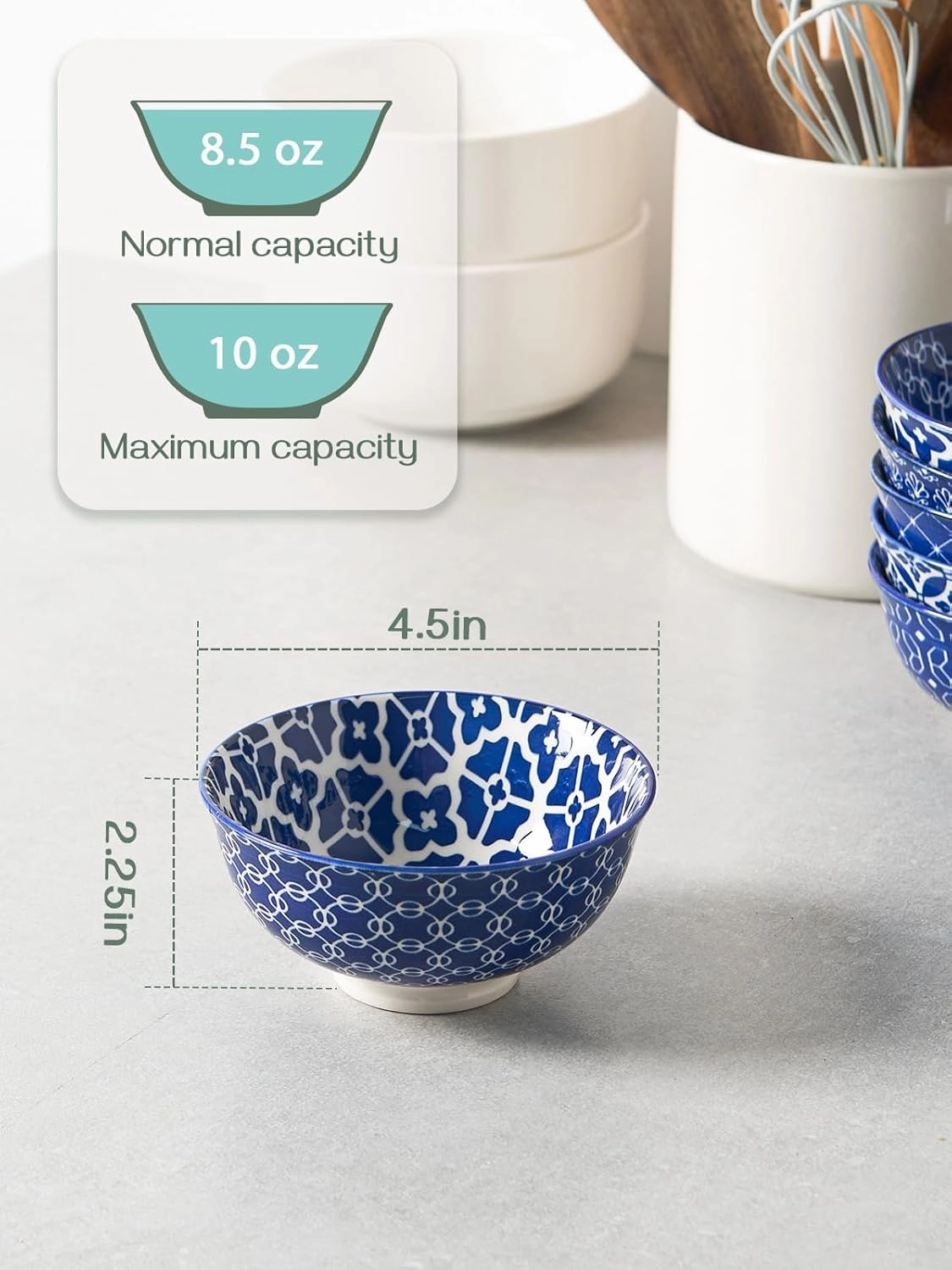 DOWAN Small Dessert Bowls Set of 6, Ice Cream Bowls 10 OZ, 4.5 Inch Ceramic Cereal Bowls for Fruit, Snack, Bouillon Cups for Dipping, Side Dishes, Sauce, Microwave and Oven Safe, Dishwasher
