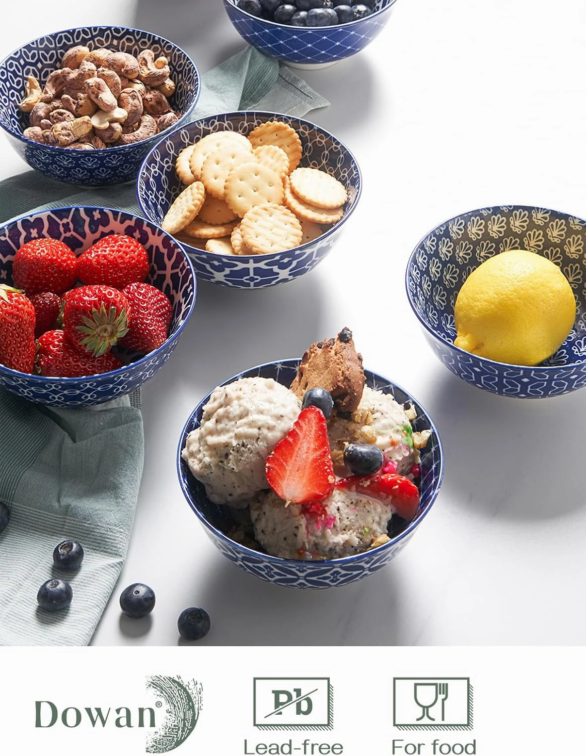 DOWAN Small Dessert Bowls Set of 6, Ice Cream Bowls 10 OZ, 4.5 Inch Ceramic Cereal Bowls for Fruit, Snack, Bouillon Cups for Dipping, Side Dishes, Sauce, Microwave and Oven Safe, Dishwasher