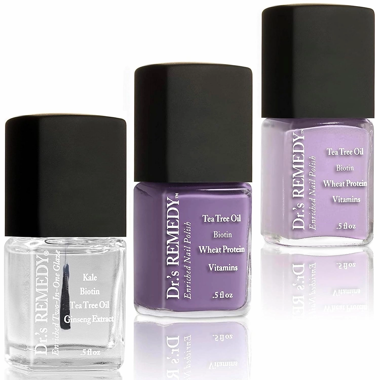 Dr’s Remedy 3 Pack Nail Polish Kit, PURPLE Power, Non Toxic and Organic All Natural Enriched Nail Strengthener - TOTAL Two-in-One/AMITY Amethyst/LYRICAL Lilac