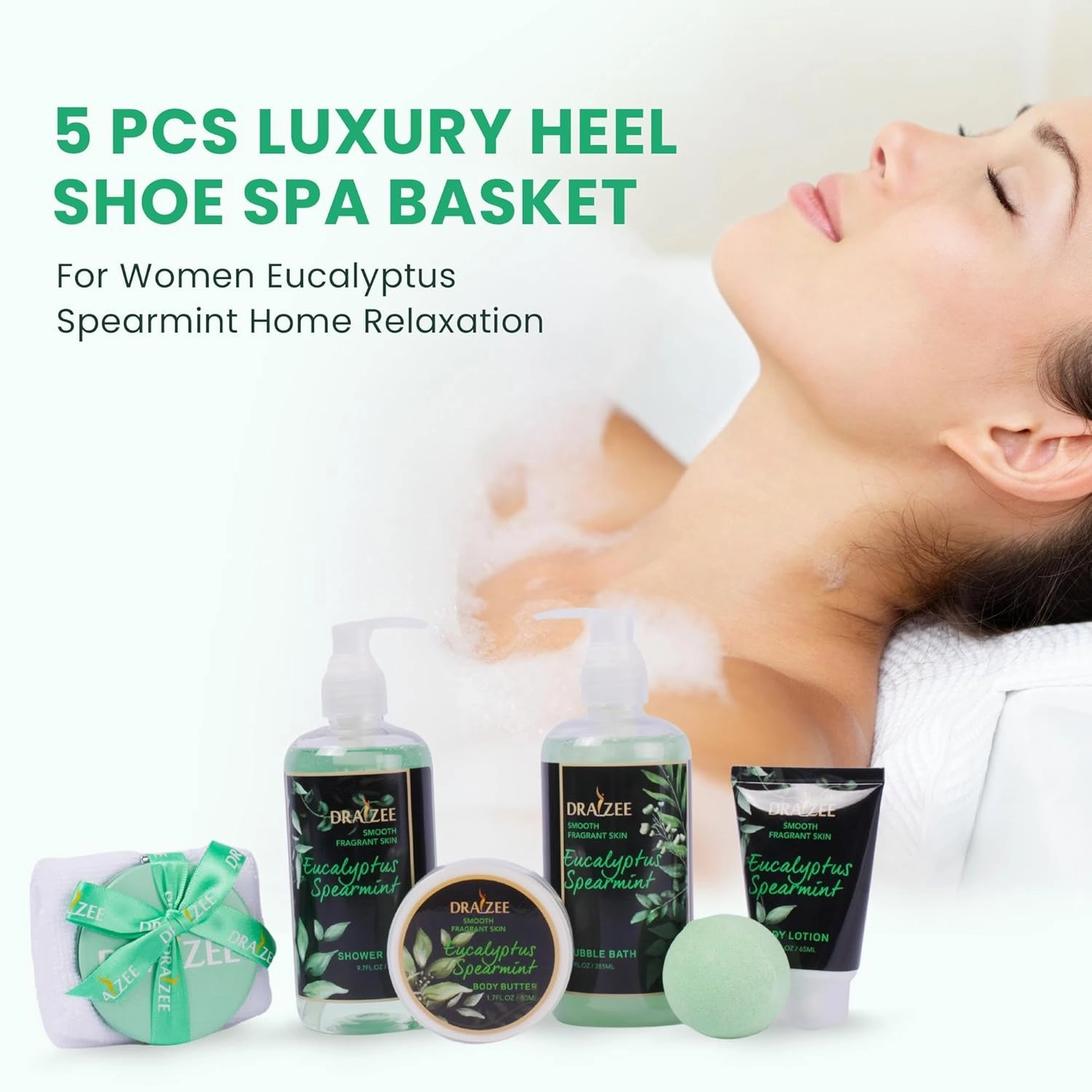 Draizee Luxury Spa Gifts for Women – 8 Pc Eucalyptus Spearmint Scented Bath and Body Set with Bubble Bath, Lotion & More – Luxury Self Care Kit for Wife, Mom, Best Friend, Girlfriend, Anniversary Gift