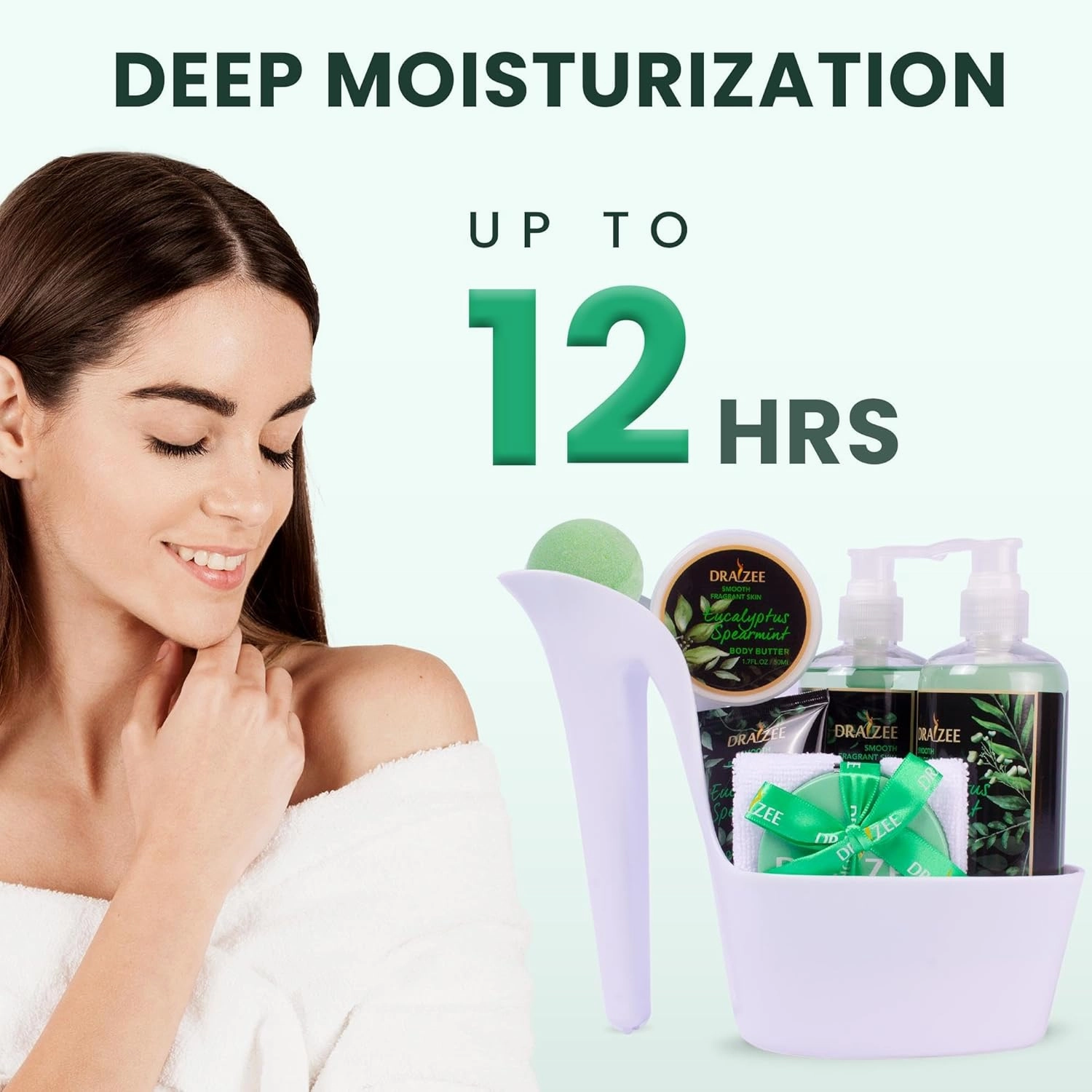 Draizee Luxury Spa Gifts for Women – 8 Pc Eucalyptus Spearmint Scented Bath and Body Set with Bubble Bath, Lotion & More – Luxury Self Care Kit for Wife, Mom, Best Friend, Girlfriend, Anniversary Gift