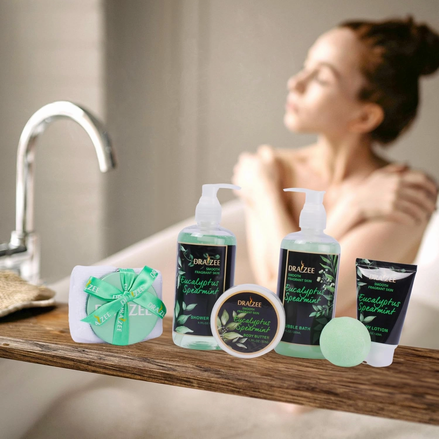 Draizee Luxury Spa Gifts for Women – 8 Pc Eucalyptus Spearmint Scented Bath and Body Set with Bubble Bath, Lotion & More – Luxury Self Care Kit for Wife, Mom, Best Friend, Girlfriend, Anniversary Gift