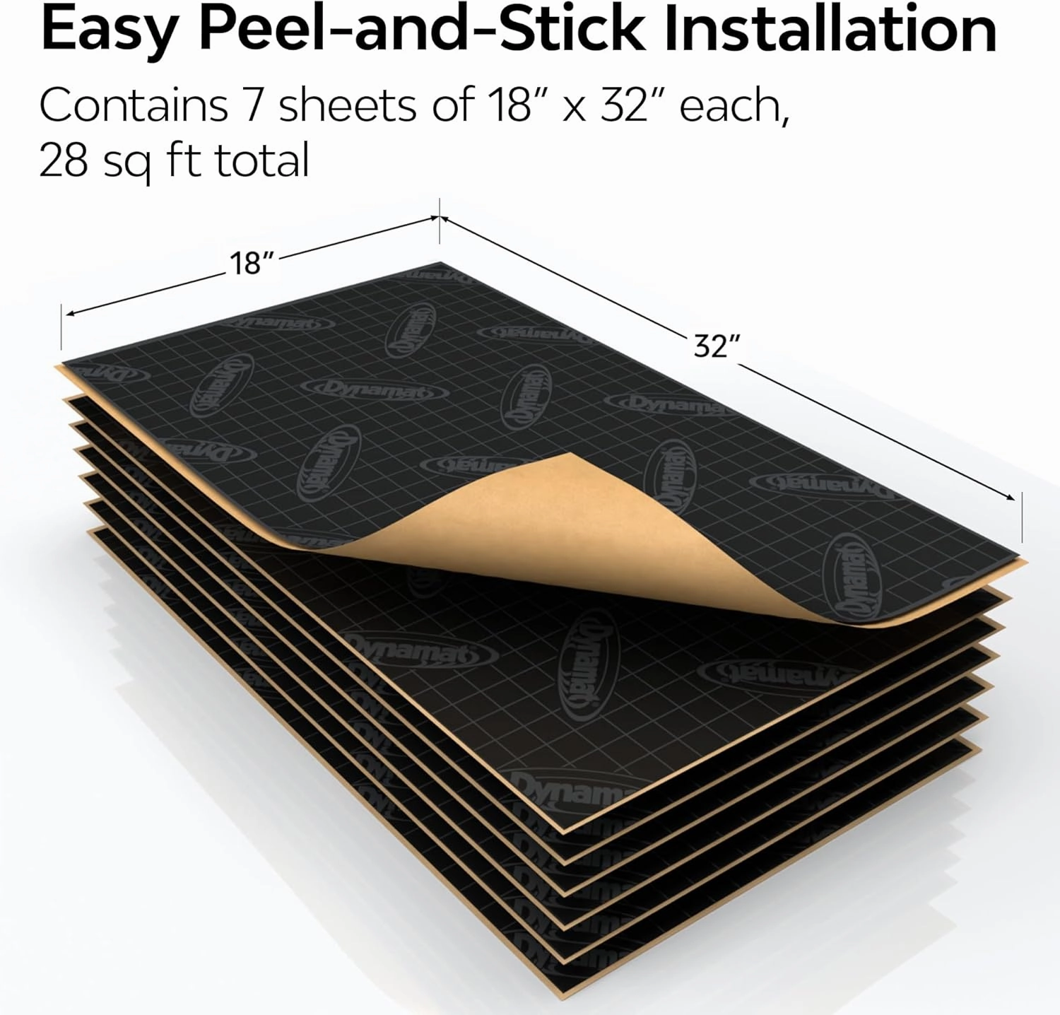 Dynamat Xtreme Tech Pack Sound Deadening Car Insulation – Noise Dampening for Floor, Doors, Panels, Hood, Engine or Trunk – Easy Self Adhesive Install – Made in USA – 7 Sheets, 18”x32”, 28 sq ft total