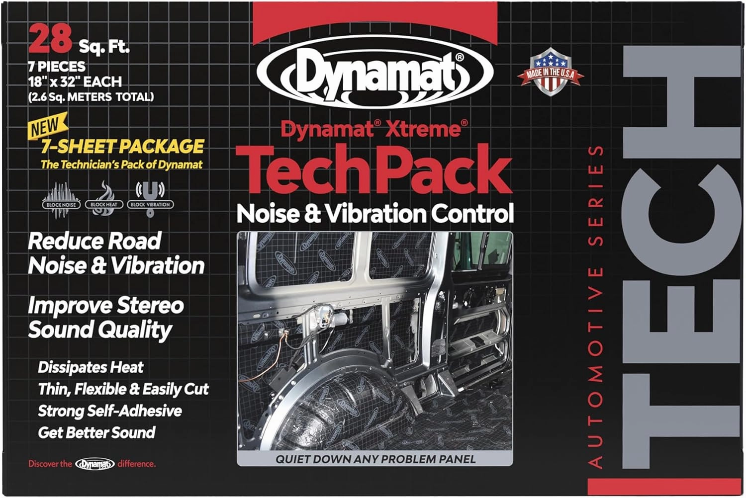Dynamat Xtreme Tech Pack Sound Deadening Car Insulation – Noise Dampening for Floor, Doors, Panels, Hood, Engine or Trunk – Easy Self Adhesive Install – Made in USA – 7 Sheets, 18”x32”, 28 sq ft total
