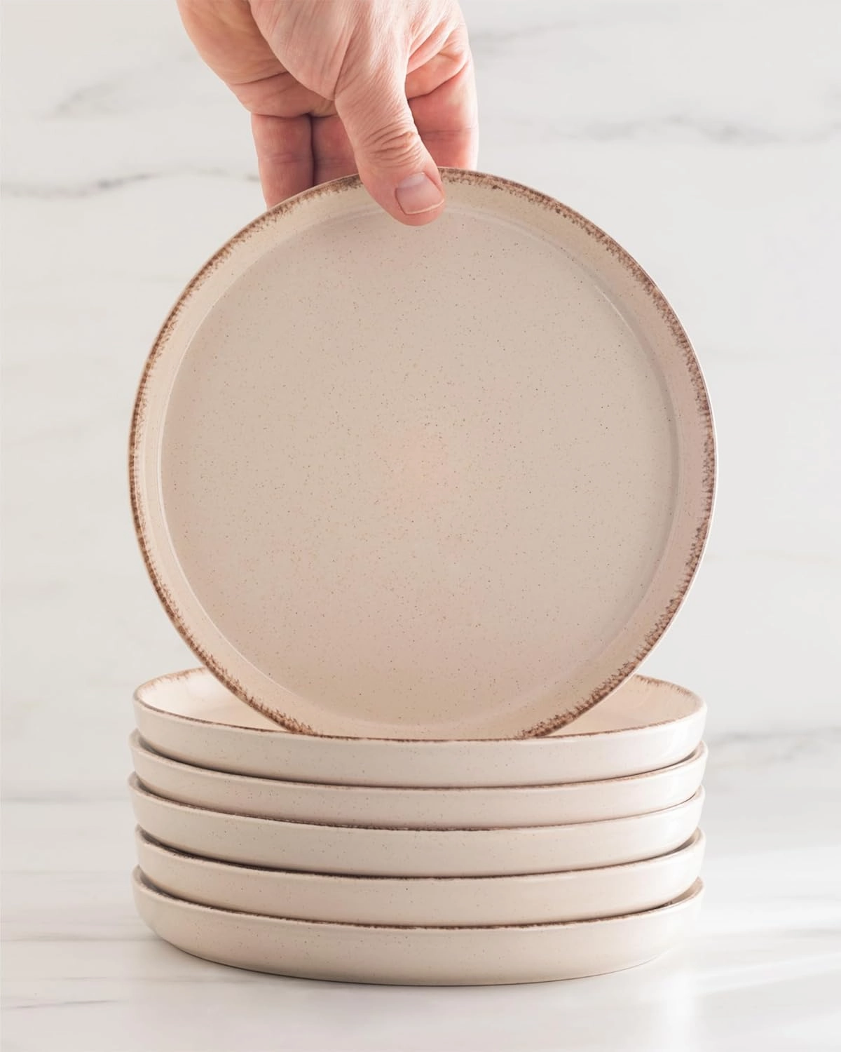 Earthenware dinnerware set 4 persons Rustic 16 pcs - Rustic design dinnerware set, dishwasher safe - Bowl and plate set - Pure Living dinnerware in beige…