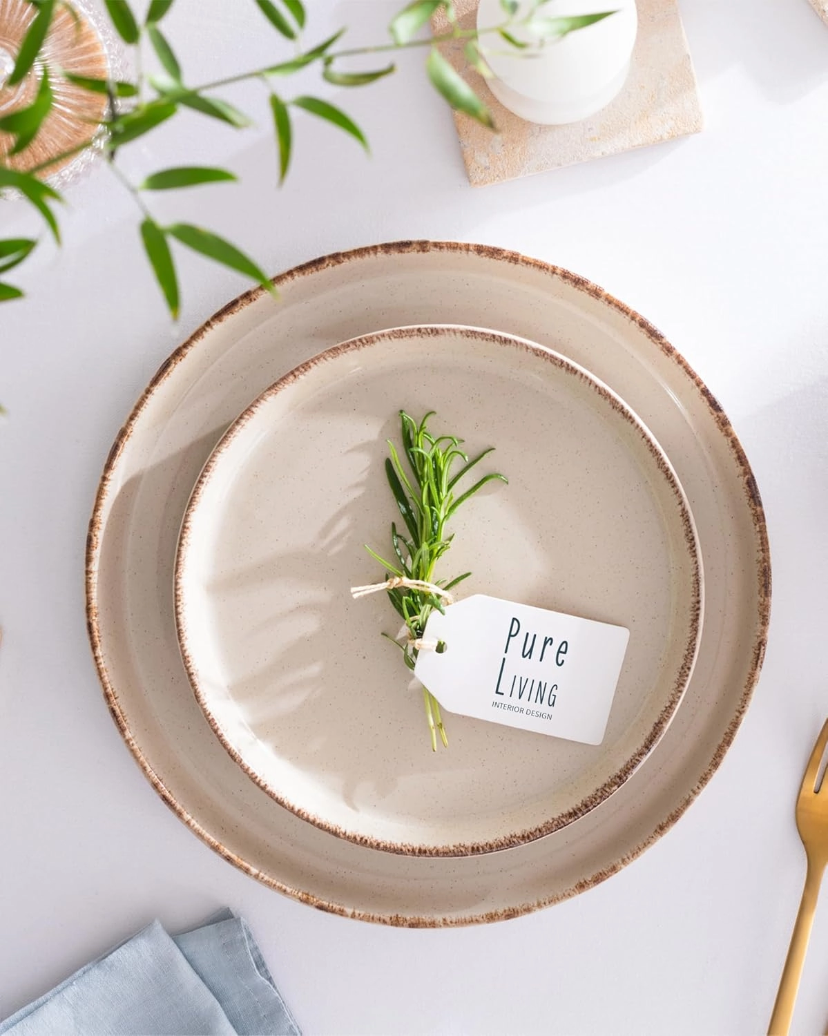 Earthenware dinnerware set 4 persons Rustic 16 pcs - Rustic design dinnerware set, dishwasher safe - Bowl and plate set - Pure Living dinnerware in beige…