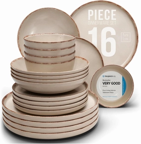 Earthenware dinnerware set 4 persons Rustic 16 pcs - Rustic design dinnerware set, dishwasher safe - Bowl and plate set - Pure Living dinnerware in beige…