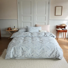 EAVD Vintage Style Garden Floral Duvet Cover Queen Soft Cotton Chic Shabby Blue Floral Bedding Set with 2 Pillowcases Fresh Reversible Botanical Floral Comforter Cover with Zipper Closure