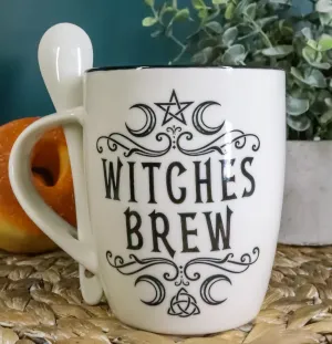 Ebros Wicca Sacred Moon Triple Goddess Pentacle Witches Brew Porcelain Mug And Spoon Set With Built In Spoon Rest Handle 13oz Coffee Tea Drink Cup Mugs