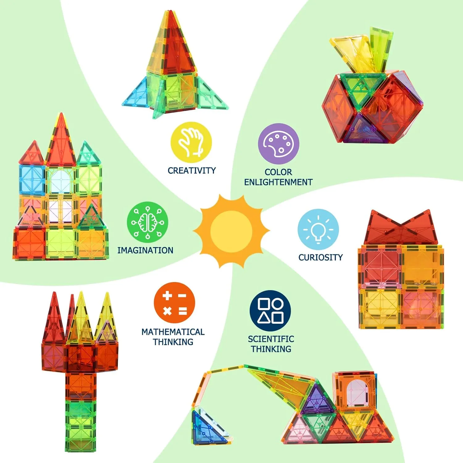 EchoPlan Magnetic Tiles,68PCS Magnetic Building Blocks,Magnet Tiles 3D Clear Building Blocks Set,STEM Sensory Educational Toys Gift for Toddlers Kids Boys 3 4 5 6 7 8 9  Year Old