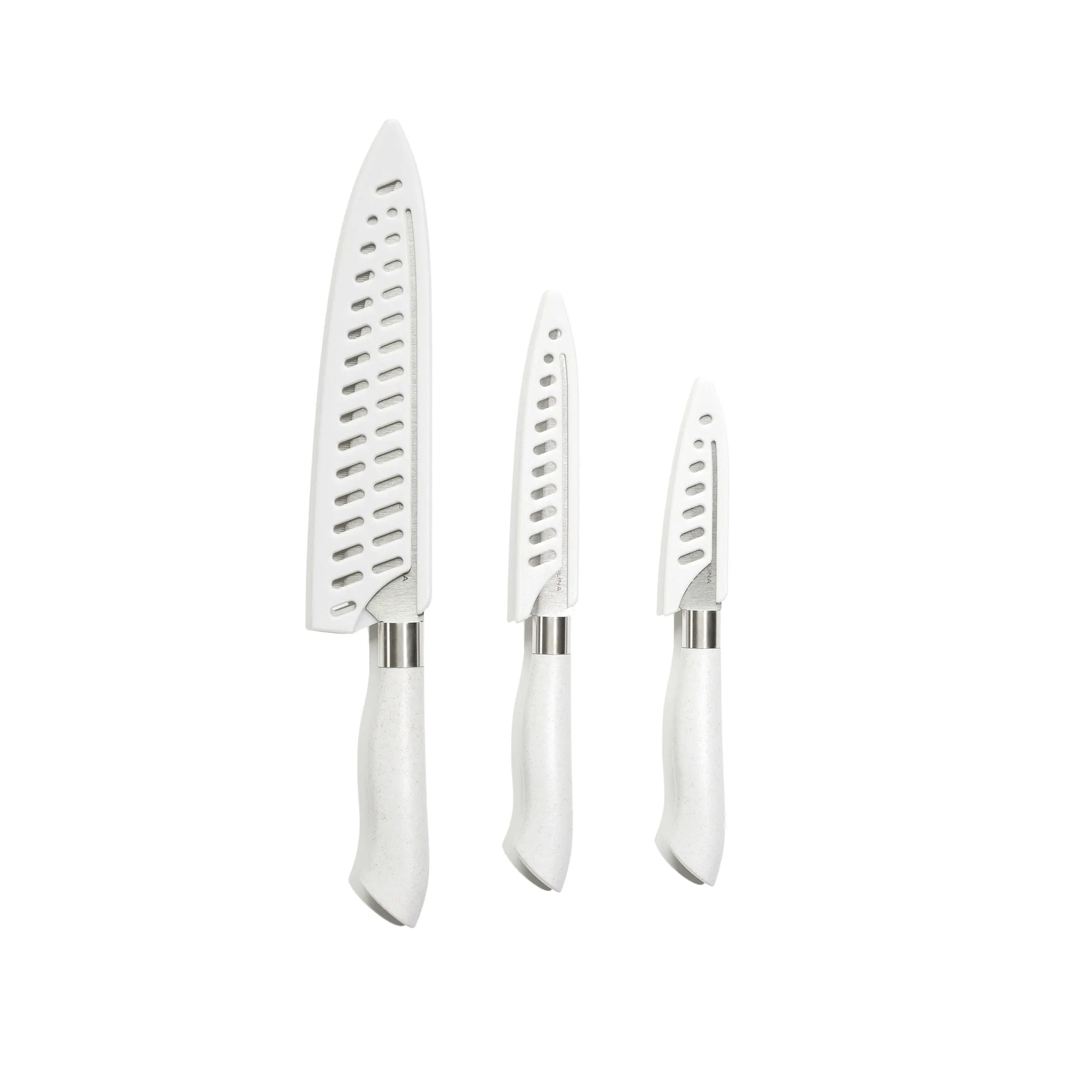 EcoCut 3 Piece Kitchen Knife Set With Blade Guards, Grey by Dura Living