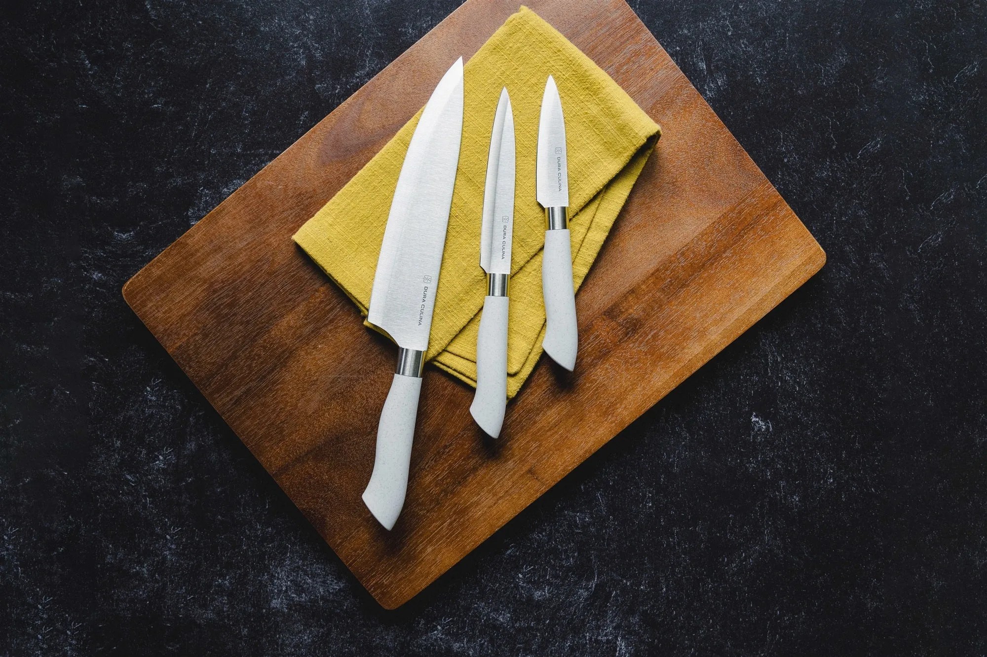 EcoCut 3 Piece Kitchen Knife Set With Blade Guards, Grey by Dura Living