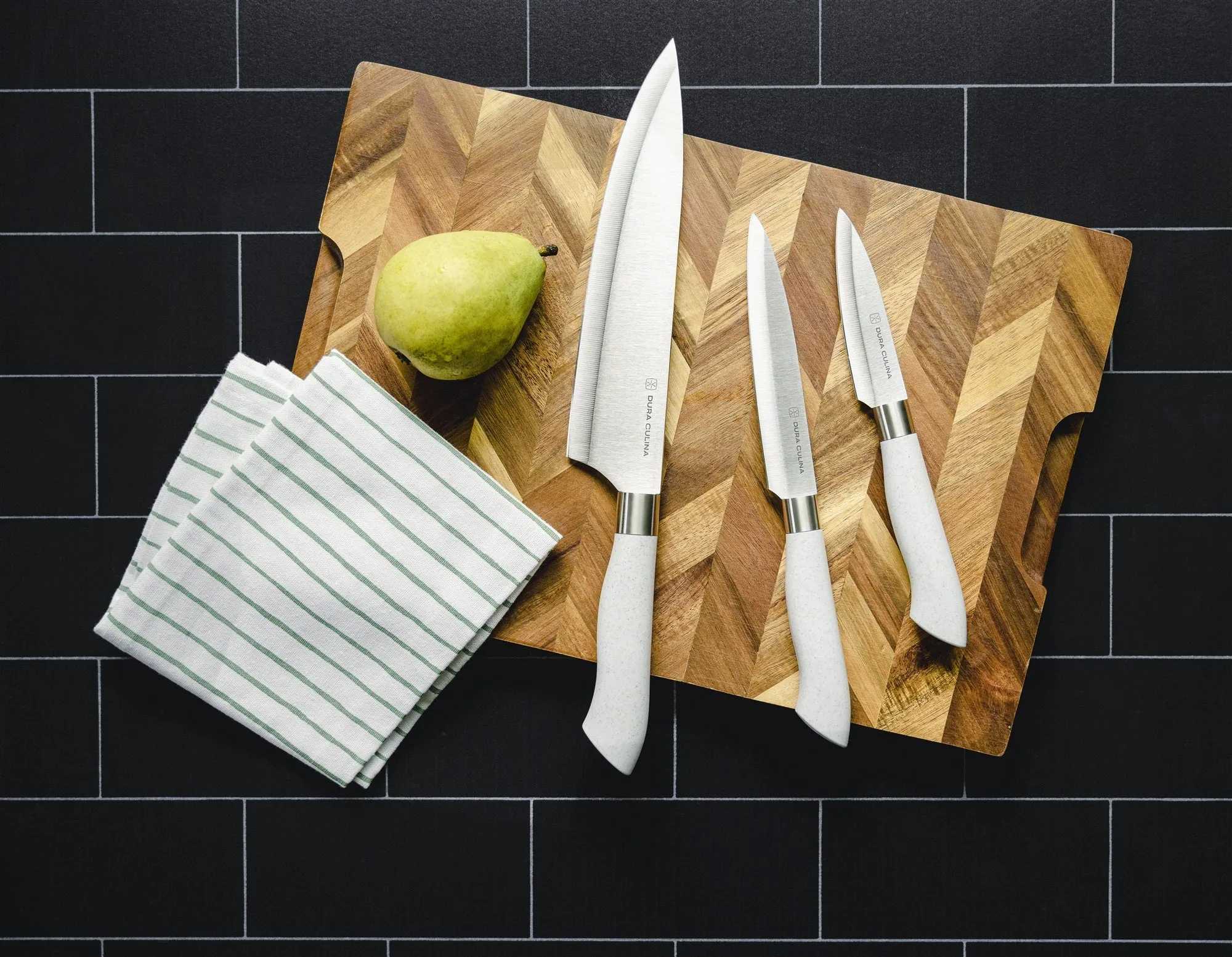 EcoCut 3 Piece Kitchen Knife Set With Blade Guards, Grey by Dura Living