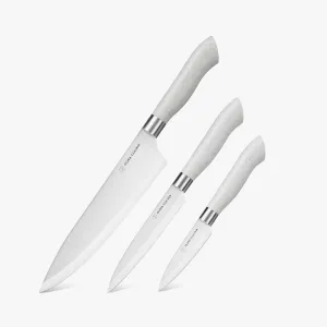EcoCut 3 Piece Kitchen Knife Set With Blade Guards, Grey by Dura Living