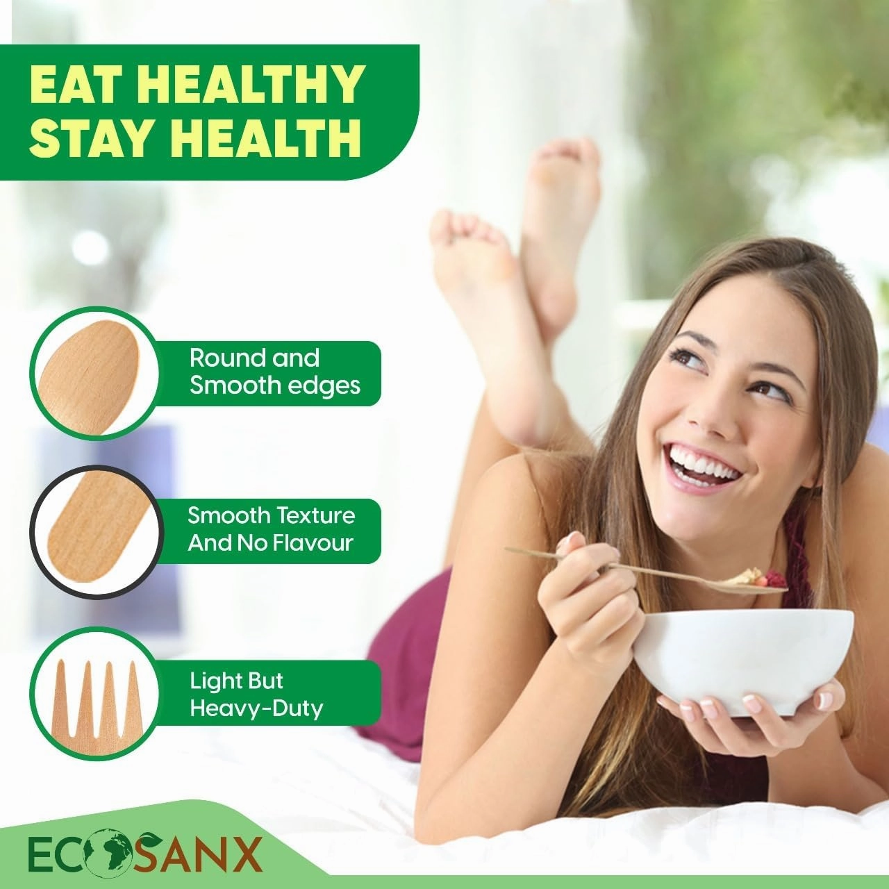 ECOSANX® 300 PCs Disposable Wooden Cutlery set 6.5" Splinter Free Compostable Utensils for party, Eco-Friendly, 100% All-Natural Bamboo Utensils set for picnic, Bamboo cutlery set for Events & More