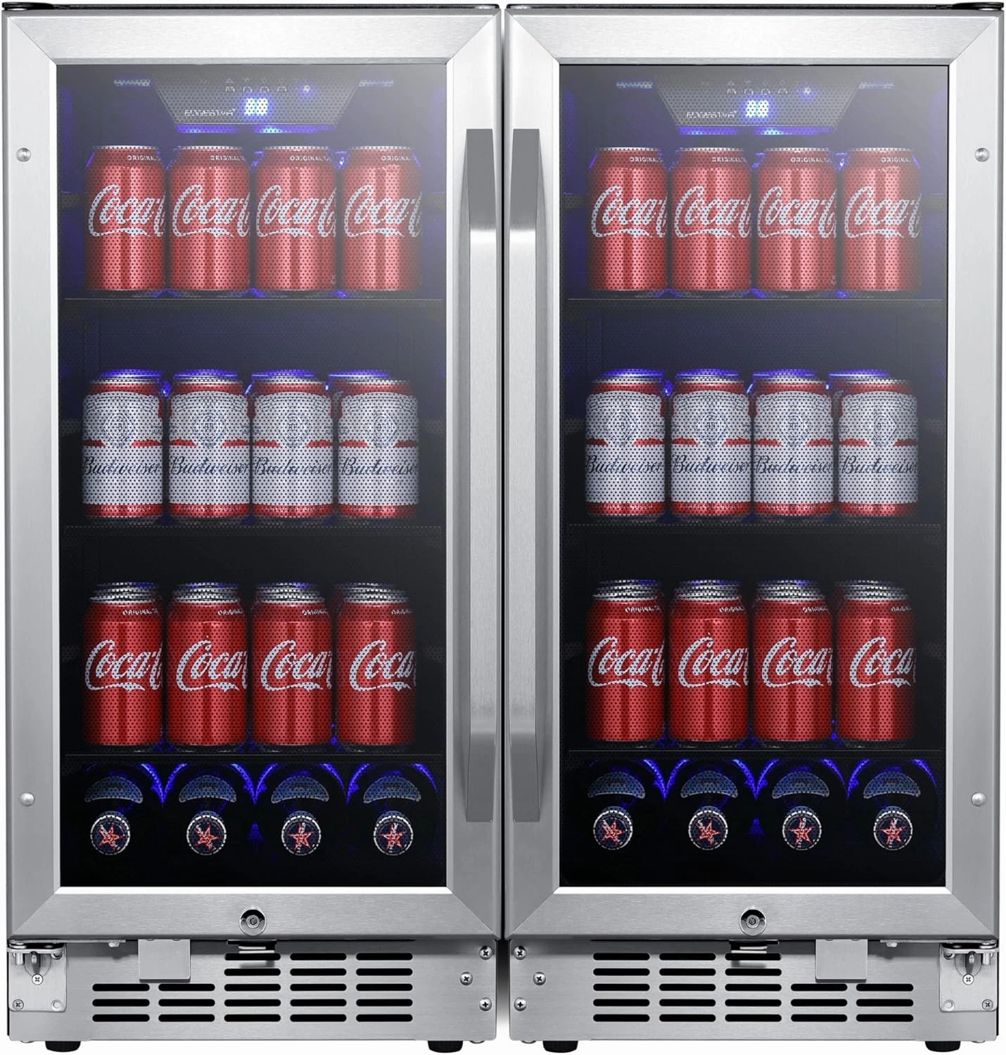 EdgeStar CBR902SGDUAL 30 Inch Wide 160 Can Built-In Side by Side Beverage Cooler with Blue LED Lighting