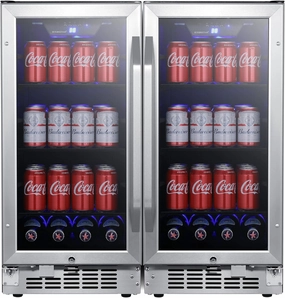 EdgeStar CBR902SGDUAL 30 Inch Wide 160 Can Built-In Side by Side Beverage Cooler with Blue LED Lighting