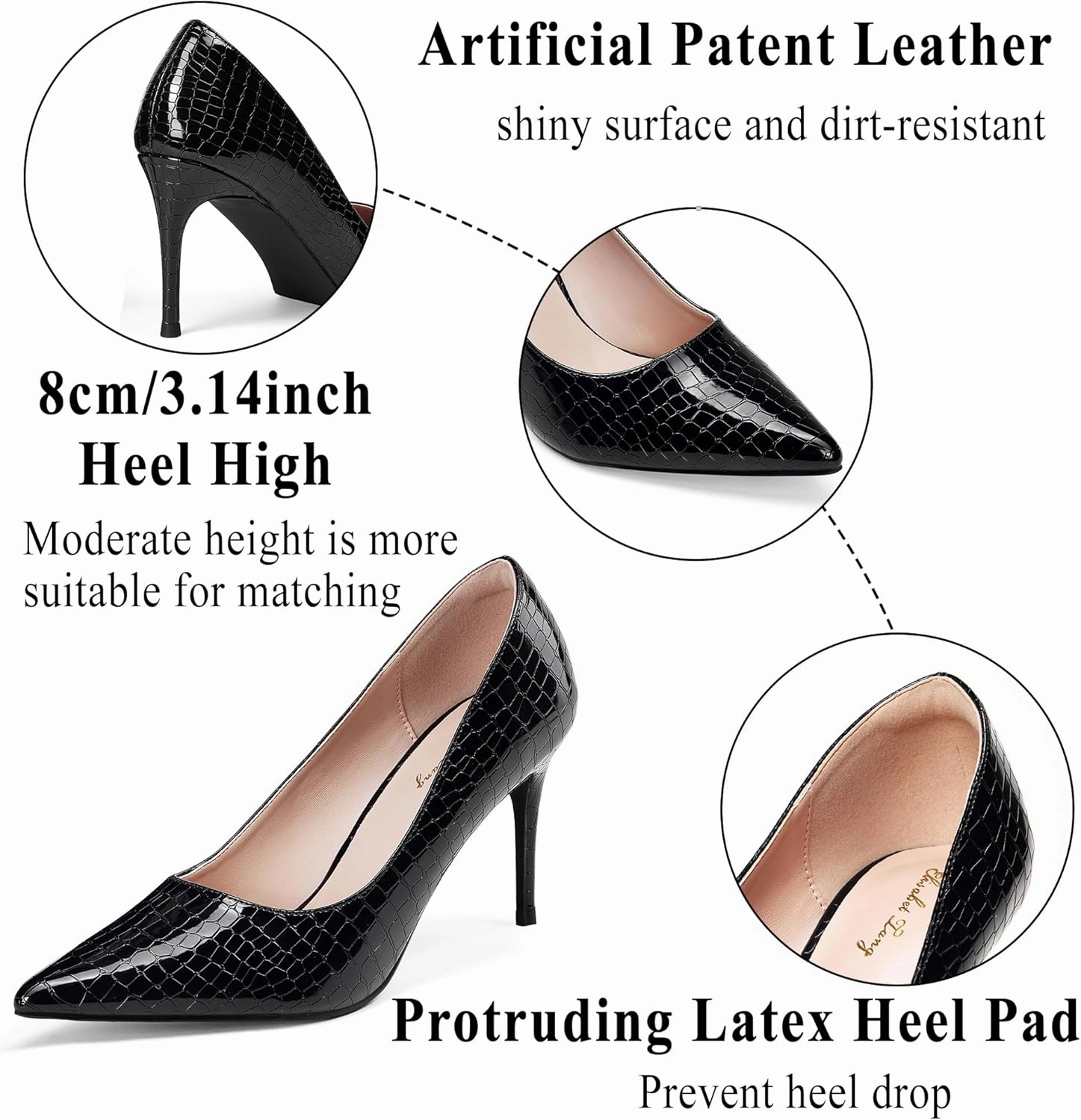 Elisabet Tang 3 in Classic Pointy Pull on Heeled Wedding Pumps - Comfortable Stiletto Closed Toe Dress Heels for Prom Work