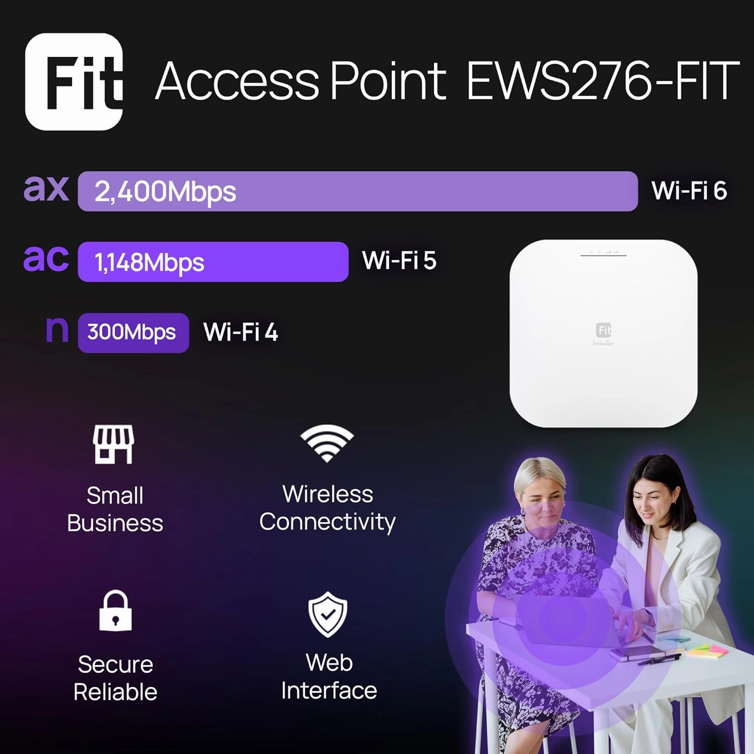 EnGenius Wireless AP (EWS276-FIT) | True 4X4 Wi-Fi 6 Dual Band AX3600 | 2.5Gbe PoE  | Cloud & App & OnPrem Control Options | WPA3, MU-MIMO, Mesh & Seamless Roaming | Power Adapter Not Included