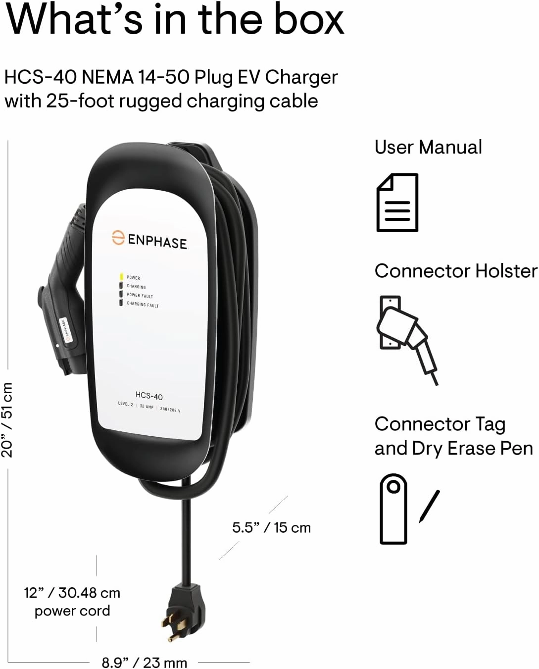 Enphase 32 Amp Plug-in Level 2 EV Charger for Home, HCS-40 (Formerly ClipperCreek), NEMA 14-50, 5-Year Warranty, 25 ft Cable, J1772 Connector, up to 31 Miles of Range per Hour