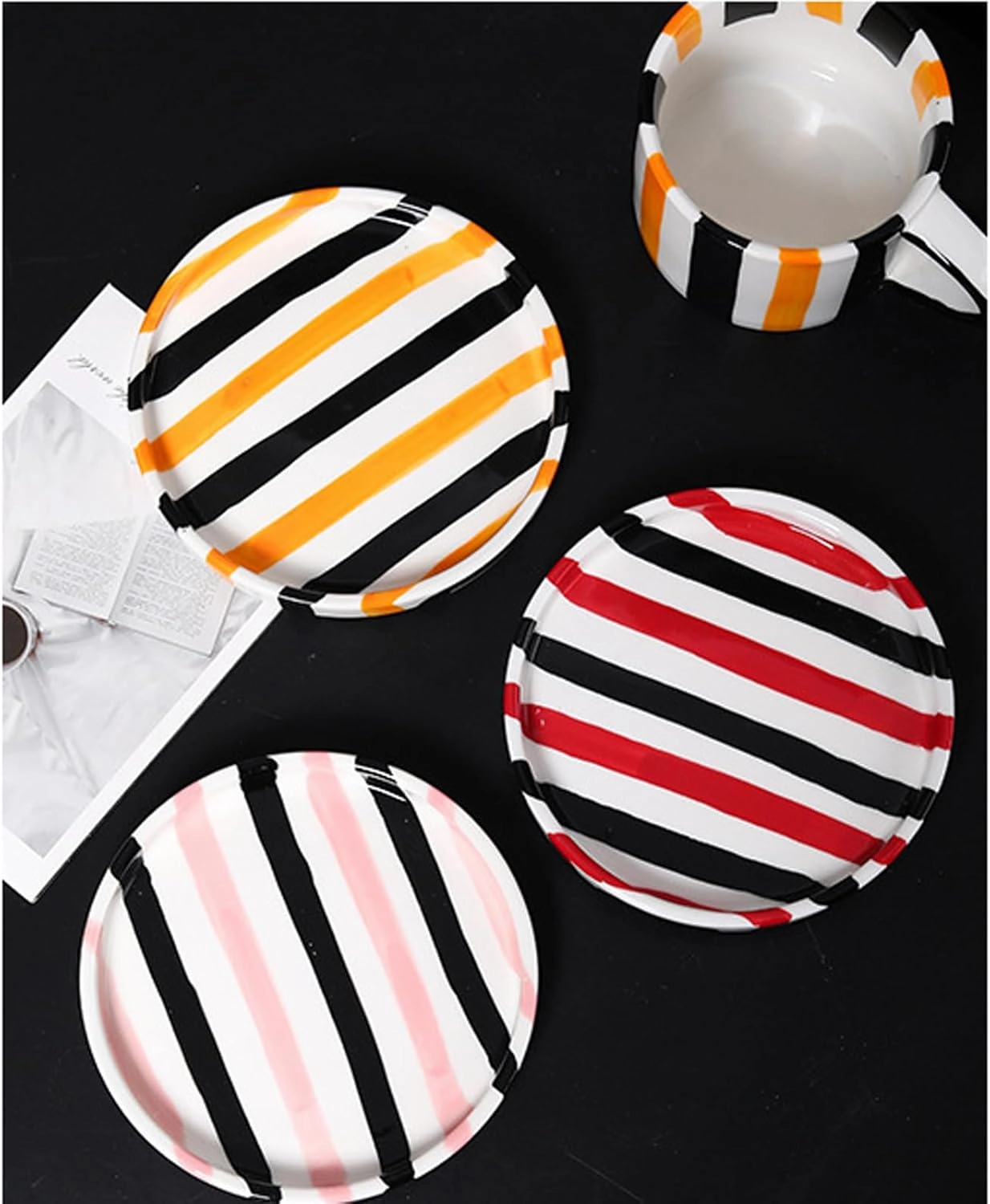 Espresso Cups Ceramic Coffee Mug Series European Striped Dot Coffee Cup And Saucer Mug Cake Plate Afternoon Tea Set Tea Cup And Saucer,Pinkblack