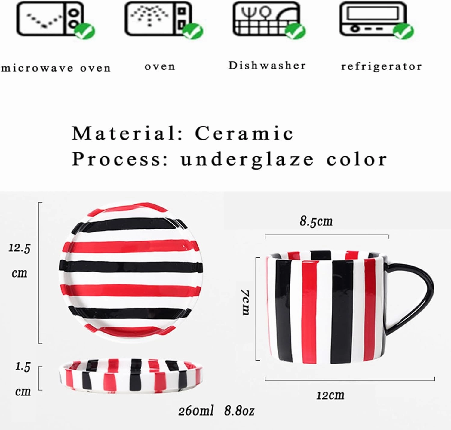 Espresso Cups Ceramic Coffee Mug Series European Striped Dot Coffee Cup And Saucer Mug Cake Plate Afternoon Tea Set Tea Cup And Saucer,Pinkblack