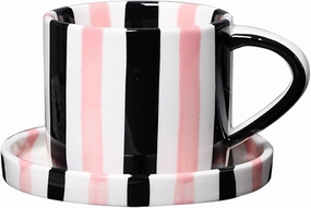 Espresso Cups Ceramic Coffee Mug Series European Striped Dot Coffee Cup And Saucer Mug Cake Plate Afternoon Tea Set Tea Cup And Saucer,Pinkblack