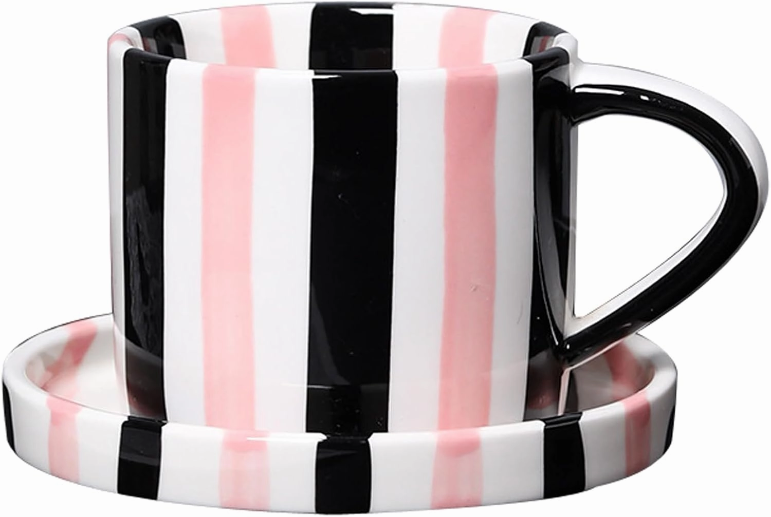 Espresso Cups Ceramic Coffee Mug Series European Striped Dot Coffee Cup And Saucer Mug Cake Plate Afternoon Tea Set Tea Cup And Saucer,Pinkblack