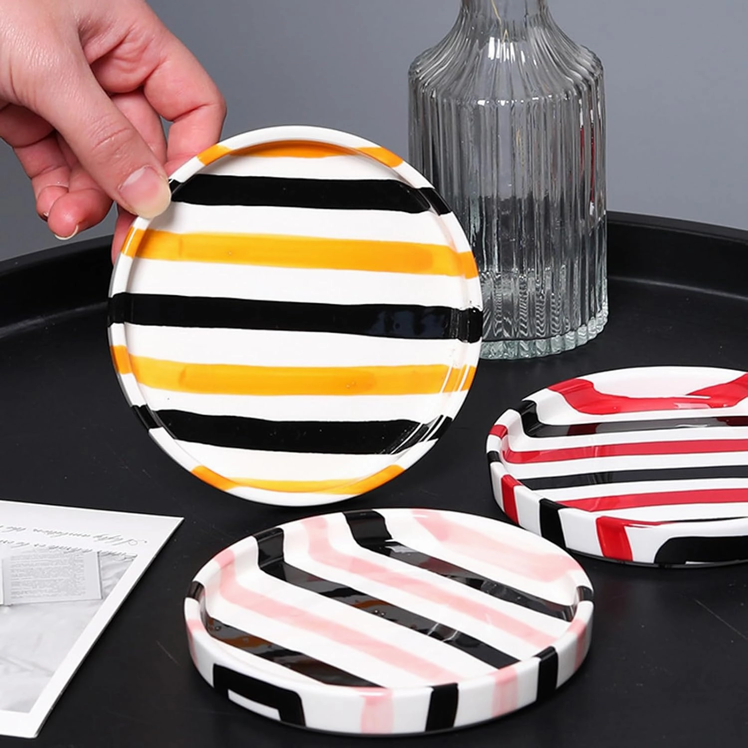 Espresso Cups Ceramic Coffee Mug Series European Striped Dot Coffee Cup And Saucer Mug Cake Plate Afternoon Tea Set Tea Cup And Saucer,Pinkblack