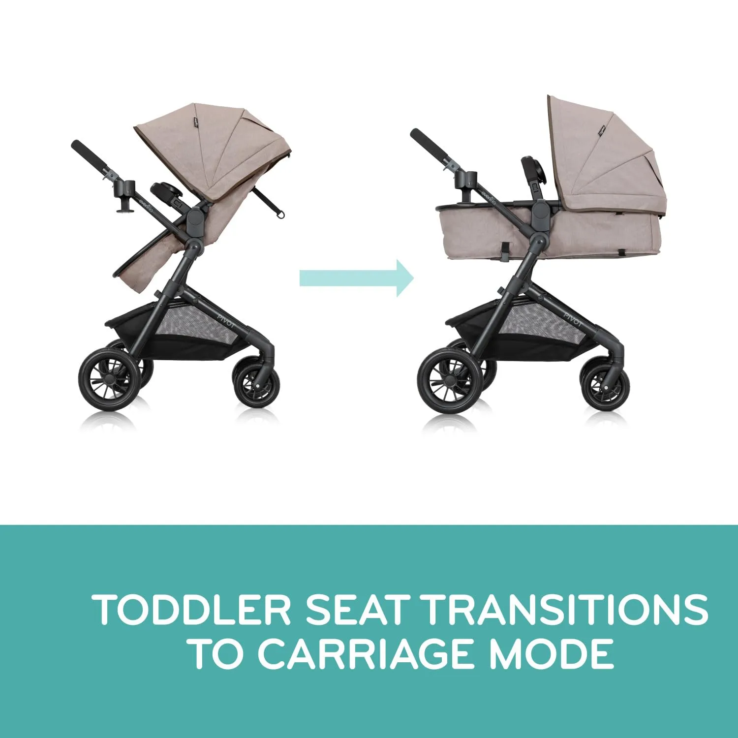 Evenflo Pivot Modular Travel System with LiteMax Infant Car Seat with Anti-Rebound Bar (Desert Tan)