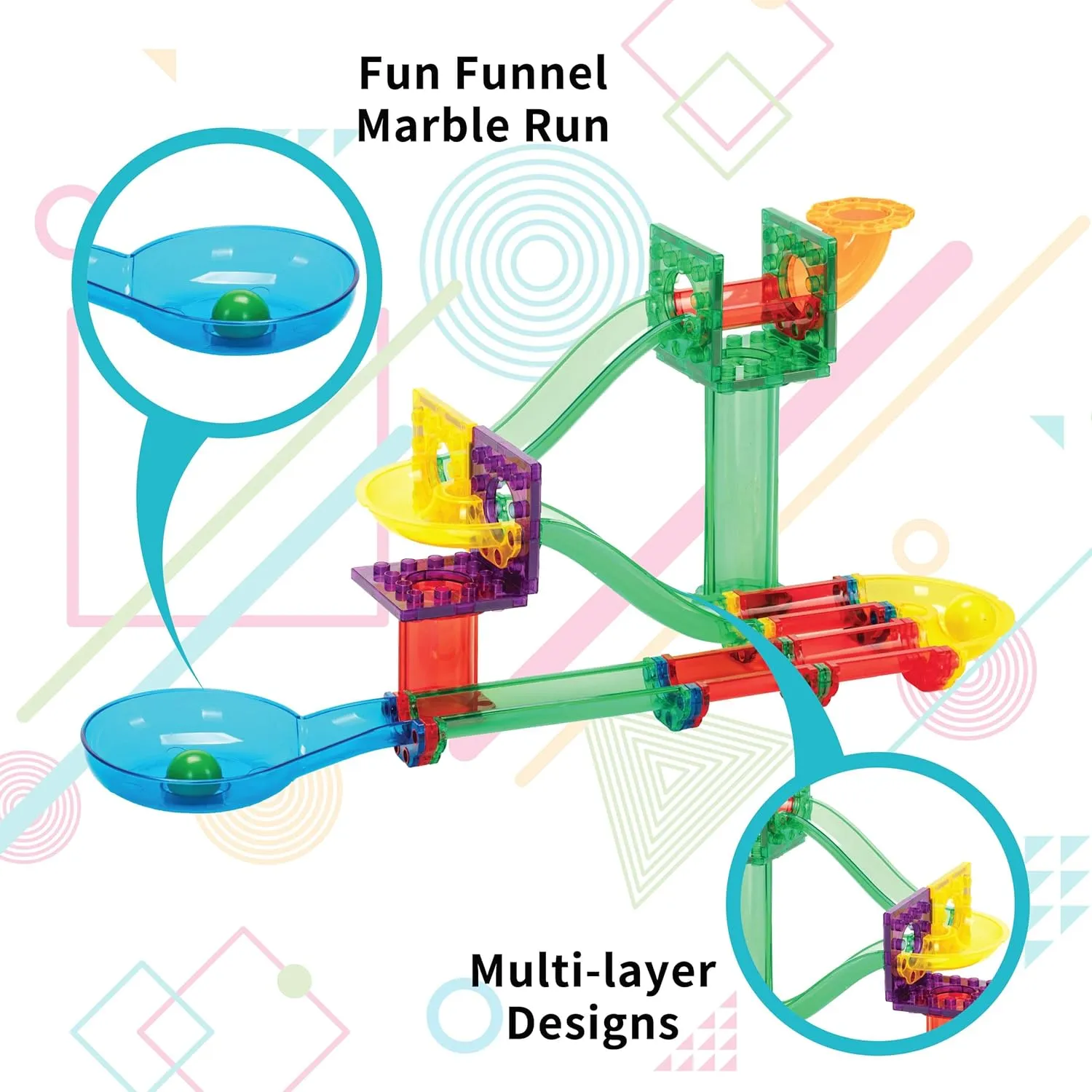 Everplay 60 Piece Marble Run Magnetic Building Toys Magnet Tile Construction Blocks STEM Learning Educational Toy Playset Toddlers Preschool Boys Girls Kids Children Unlimited Creations Age 3  and Up
