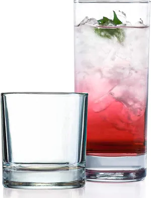 Everyday Drinking Glasses Set of 8 Drinkware Hurricane Glasses, Kitchen Glasses for Cocktail, Iced Coffee, Beer, Ice Tea, Wine, Whiskey, Water, 4 Tall Glass Cups & 4 Short Dof Drinking Glass