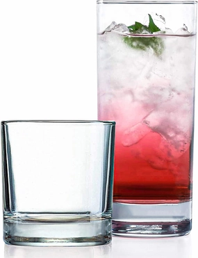 Everyday Drinking Glasses Set of 8 Drinkware Hurricane Glasses, Kitchen Glasses for Cocktail, Iced Coffee, Beer, Ice Tea, Wine, Whiskey, Water, 4 Tall Glass Cups & 4 Short Dof Drinking Glass