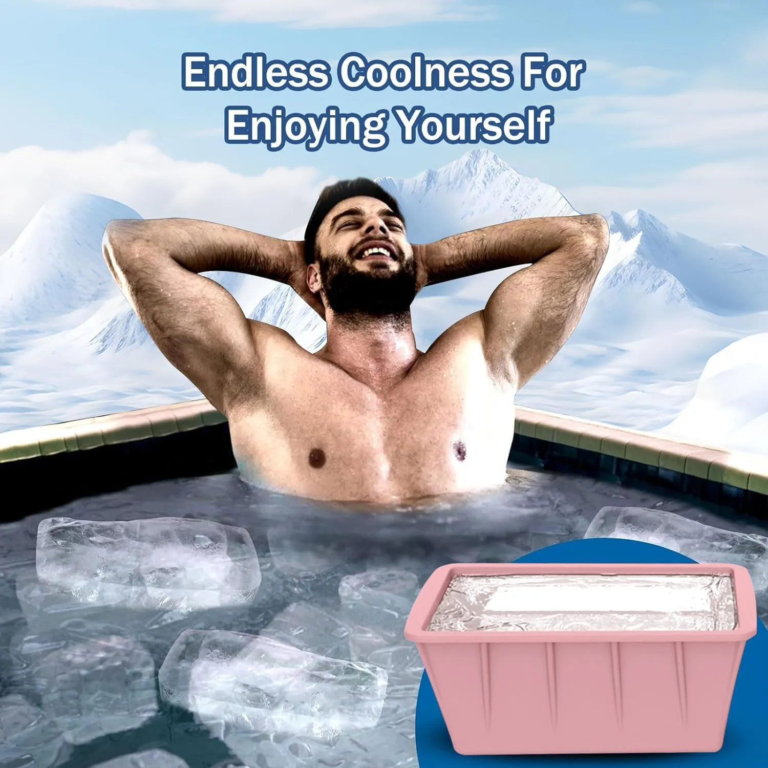 Extra Large Ice Cube Molds 4Pack 32LB Silicone Ice Block Molds for Ice Plunge Tub, Reusable Ice Cube Trays for Freezer, Giant Ice Cube Molds for Home Ice Baths,Cold Plunge Accessories (Pink)