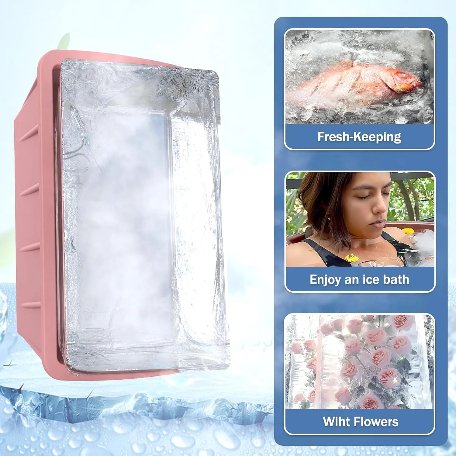 Extra Large Ice Cube Molds 4Pack 32LB Silicone Ice Block Molds for Ice Plunge Tub, Reusable Ice Cube Trays for Freezer, Giant Ice Cube Molds for Home Ice Baths,Cold Plunge Accessories (Pink)