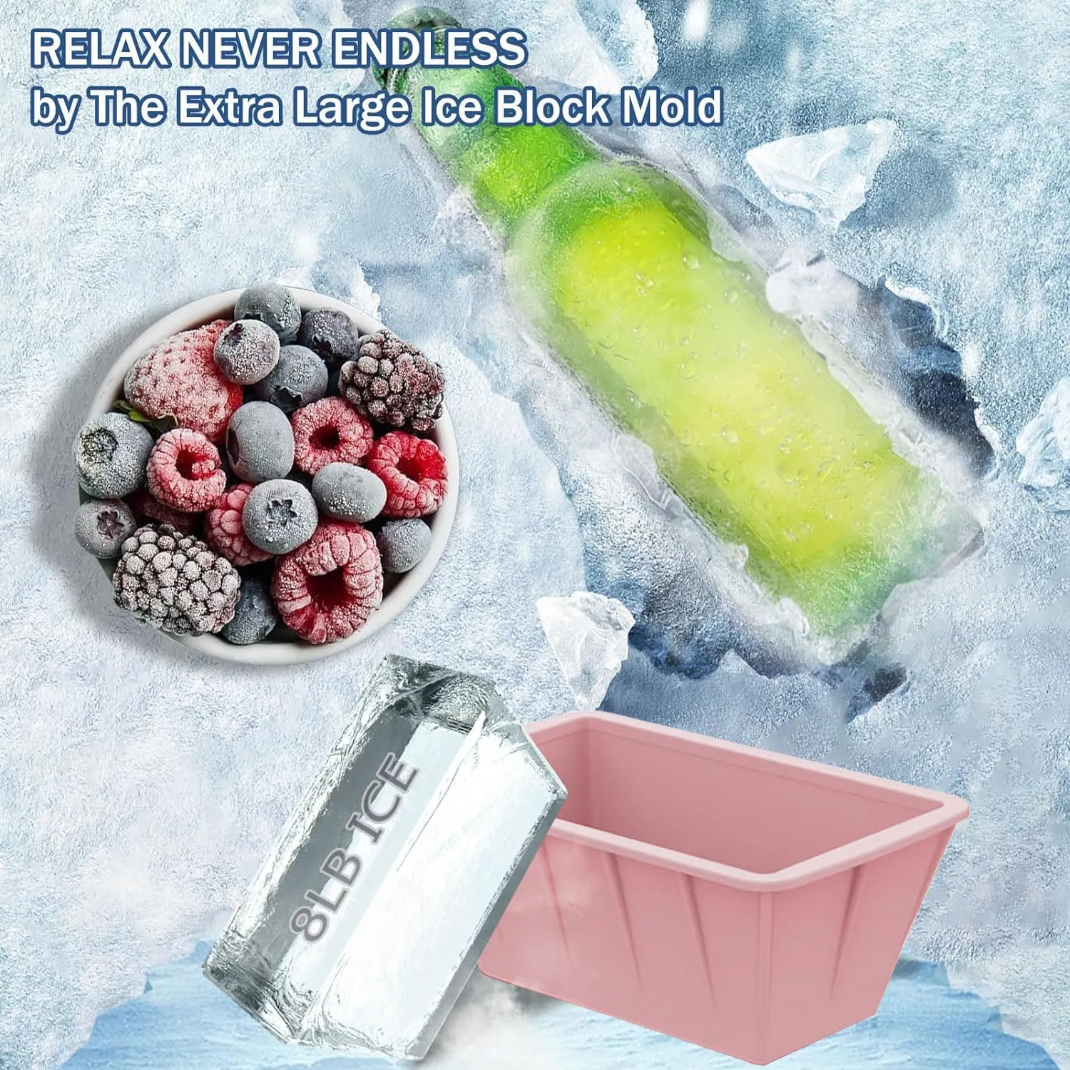 Extra Large Ice Cube Molds 4Pack 32LB Silicone Ice Block Molds for Ice Plunge Tub, Reusable Ice Cube Trays for Freezer, Giant Ice Cube Molds for Home Ice Baths,Cold Plunge Accessories (Pink)