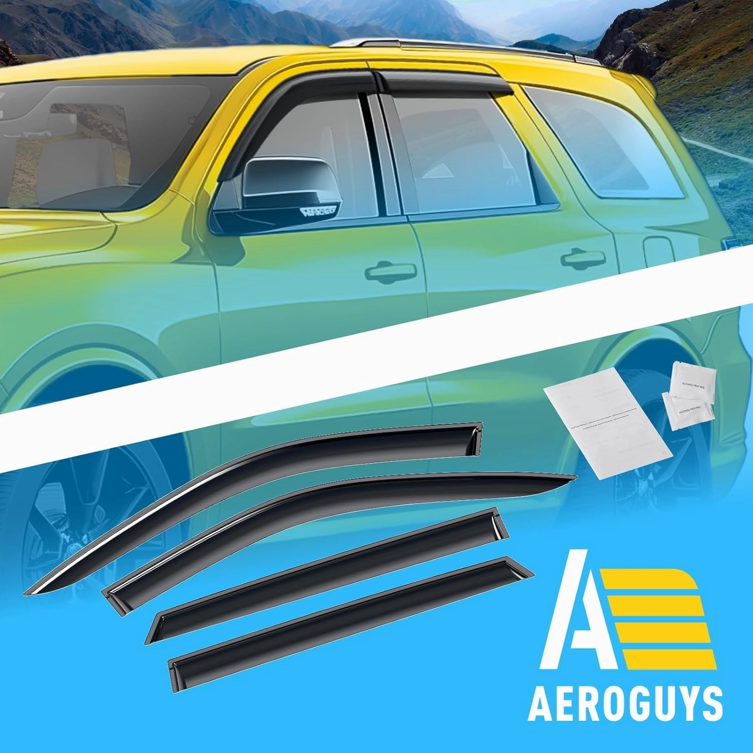 Extra Durable Window Deflectors Tape-On Window Visors Rain Guards Fit for Dodge Durango 2011-2025, Sun Visors, Wind Vent for Shades, Exterior Car Accessories - 4pcs. AG0799