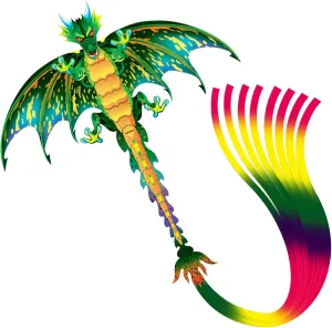 eyijklzo Green Dragon Kite Beautiful and Easy Flyer Kite for Children and Adult with Long Colorful Tail String Line Accessories Easy to Soar High Outdoor Sports Game Activities or Beach Trip