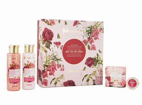 Fab-Essentialss Wild Rose Wheatgerm Honey La Vie En Rose Luxury Bath & Body Gift Set | Body Wash, Body Lotion, Bathing Bar & Lip Butter | Pack of 4 | For Men and Women |200 ml   105 g
