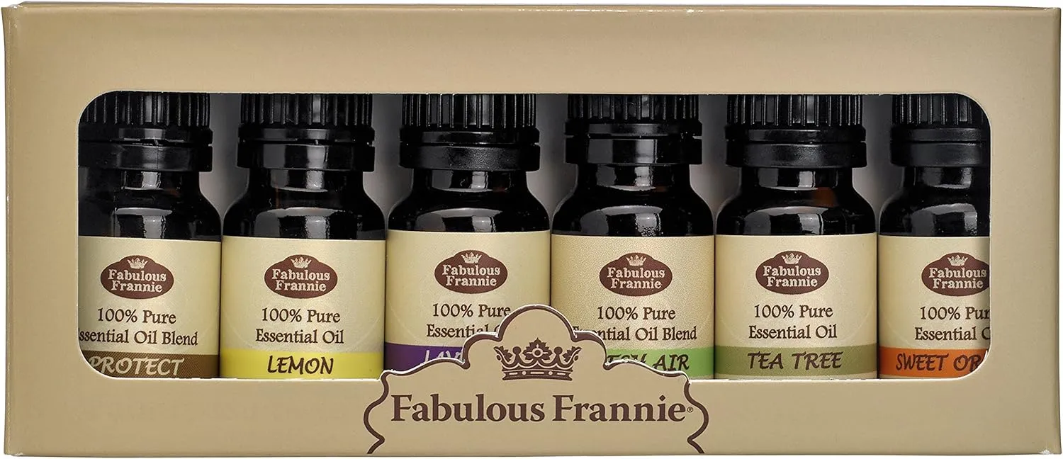 Fabulous Frannie Clean House Pure Essential Oils Set Protect Blend, Lemon, Lavender, Fresh Air Blend, Tea Tree and Sweet Orange 10ml (Pack of 6)