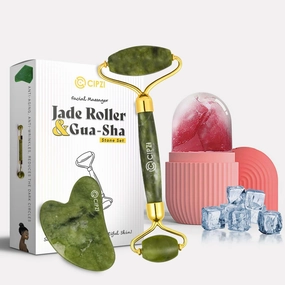 Face Massager For Women Reusable Silicon Ice Cube Roller Massage And 100% Natural Jade Roller with Gua Sha Stone Set Facial Roller For Skin Eye Neck Body