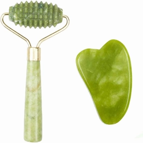 Facial Massage Roller Guasha Board Double Heads Jade Stone Face Lift Body Skin Relaxation Slimming Beauty Neck Thin Lift Tools-C Set
